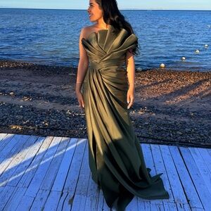 Elegant Olive Green Evening Gown